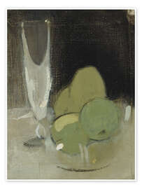 Reprodução Green Apples and Champagne Glass - Helene Schjerfbeck