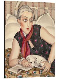 Tableau en aluminium Portrait of a Reading Woman with Dog - Gerda Wegener