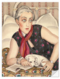 Naklejka na ścianę Portrait of a Reading Woman with Dog - Gerda Wegener