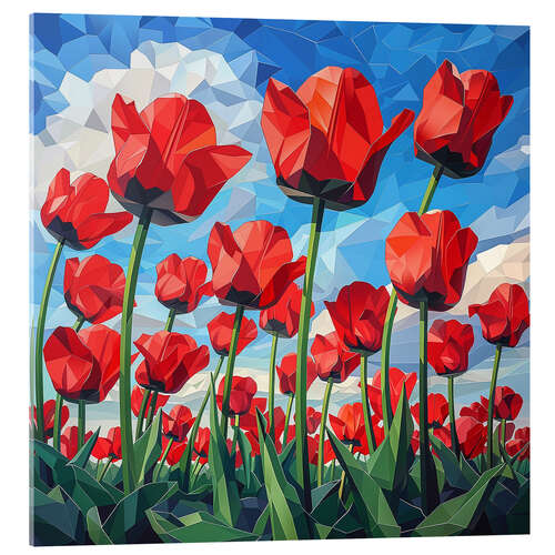 Acrylic print Field of red Tulips