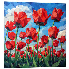 Hartschaumbild Feld mit roten Tulpen