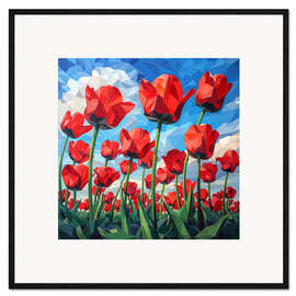 Gerahmter Kunstdruck Feld mit roten Tulpen
