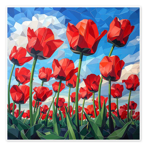 Poster Field of red Tulips