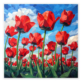 Wandbild Feld mit roten Tulpen - Maria Tuzhilkina