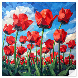 Wandsticker Feld mit roten Tulpen