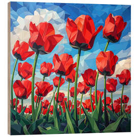 Trätavla Field of red Tulips