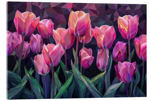 Acrylic print Pink tulips at sunset