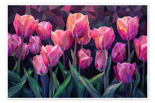 Poster Pink tulips at sunset