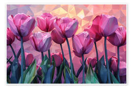 Wall print Field of Pink Tulips - Maria Tuzhilkina