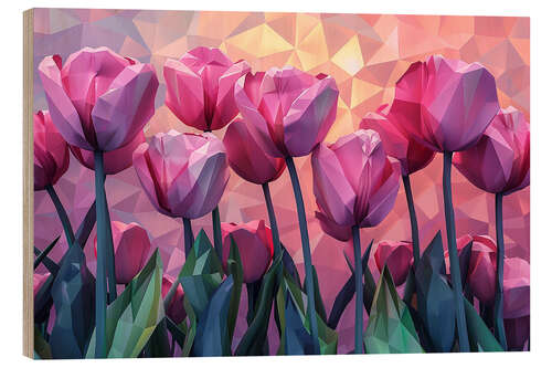 Trätavla Field of Pink Tulips