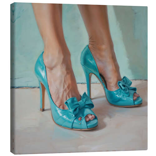 Leinwandbild Beine in türkisen High Heels