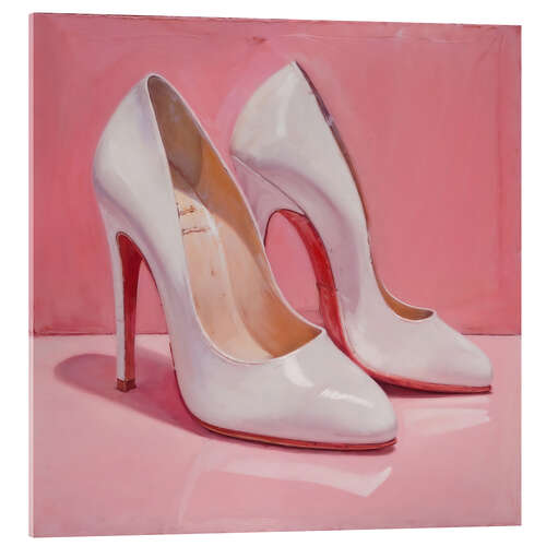 Tableau en verre acrylique White High Heels on Pink