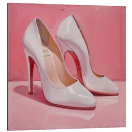 Alubild Weiße High Heels auf Pink
