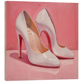 Holzbild Weiße High Heels auf Pink