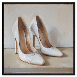 Gerahmter Kunstdruck High Heels in Weiß I