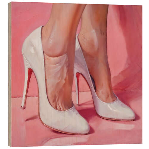 Holzbild Beine in weißen High Heels