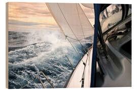 Trätavla Sailboat in the evening light