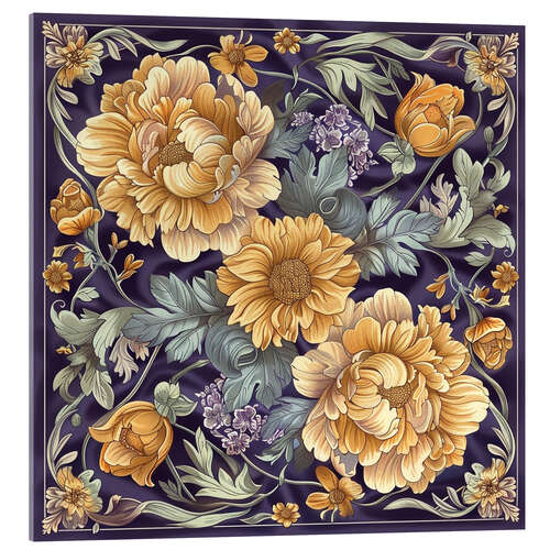 Tableau en verre acrylique Golden Flowers on Lilac