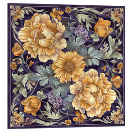 Tableau en verre acrylique Golden Flowers on Lilac - Maria Tuzhilkina