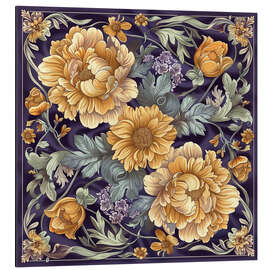 Aluminium print Golden Flowers on Lilac - Maria Tuzhilkina