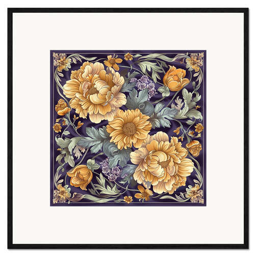 Kunsttryk i ramme Golden Flowers on Lilac