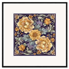 Kunsttryk i ramme Golden Flowers on Lilac