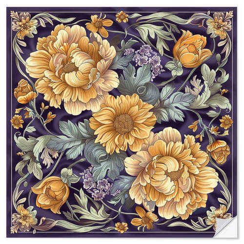 Adesivo murale Golden Flowers on Lilac