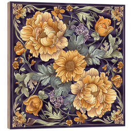 Wood print Golden Flowers on Lilac