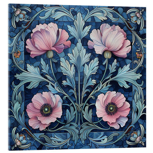 Tableau en verre acrylique Pink Poppies on Blue