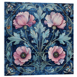 Tableau en verre acrylique Pink Poppies on Blue