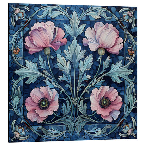 Aluminium print Pink Poppies on Blue