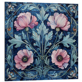 Aluminium print Pink Poppies on Blue - Maria Tuzhilkina