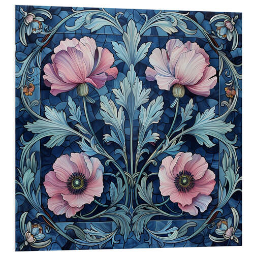 Hartschaumbild Rosa Mohnblumen auf Blau