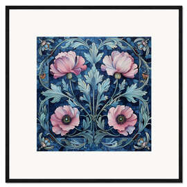 Impression artistique encadrée Pink Poppies on Blue