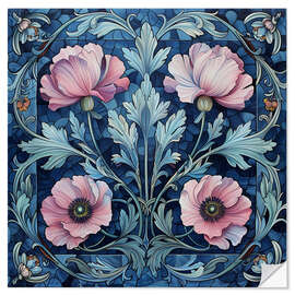 Adesivo murale Pink Poppies on Blue