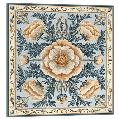 Obraz na szkle akrylowym Beige Flowers on Blue Background