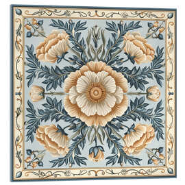 Obraz na szkle akrylowym Beige Flowers on Blue Background - Maria Tuzhilkina