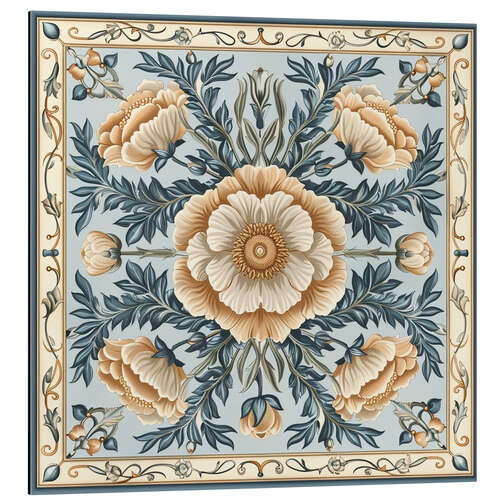 Aluminium print Beige Flowers on Blue Background