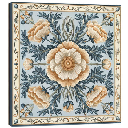 Lienzo Beige Flowers on Blue Background
