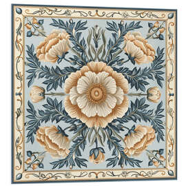 Hartschaumbild Beige Blumen auf Blauem Hintergrund