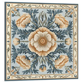 Magnettafel Beige Blumen auf Blauem Hintergrund