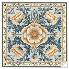 Wandsticker Beige Blumen auf Blauem Hintergrund