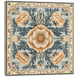 Cuadro de madera Beige Flowers on Blue Background - Maria Tuzhilkina