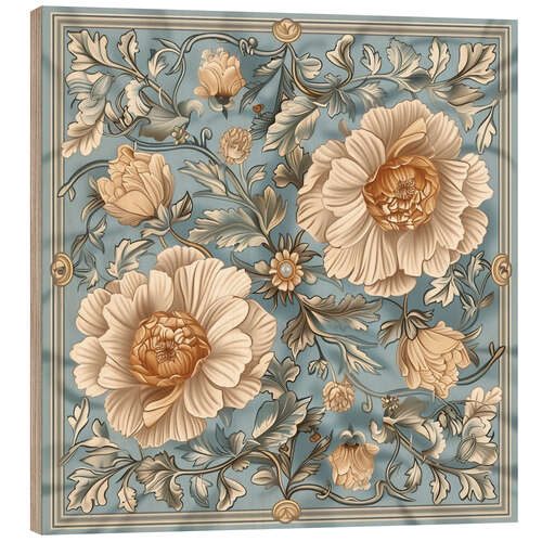 Wood print Ornament with Beige Asters