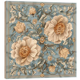 Wood print Ornament with Beige Asters