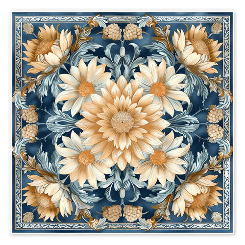 Poster Beige Aster auf Blau