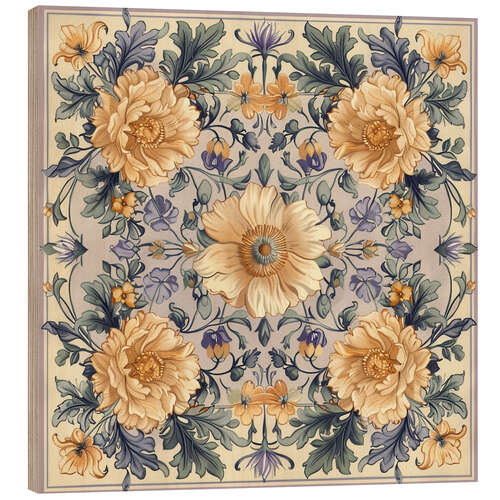 Wood print Ornament of Beige Vintage Flowers