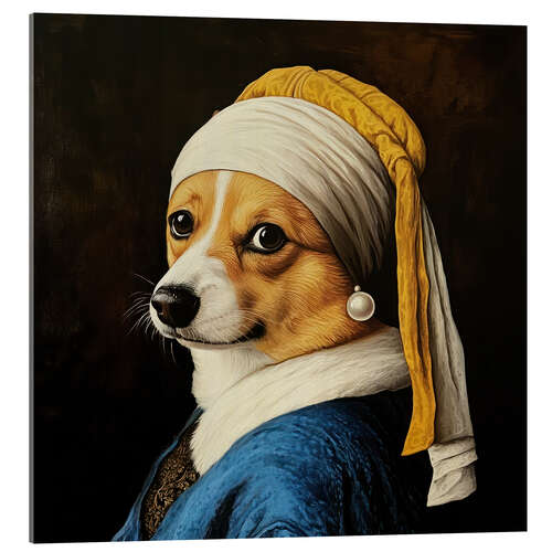 Akrylbilde Corgi with a Pearl Earring