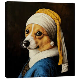 Canvas print Corgi with a Pearl Earring