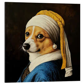 Cuadro de plexi-alu Corgi with a Pearl Earring